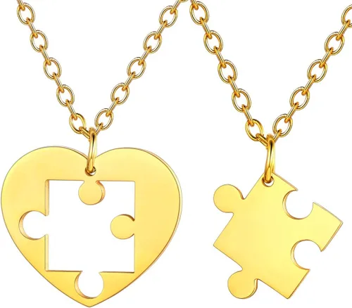 U7 Collares para parejas para mujeres y hombres, acero inoxidable, chapado en oro de 18 quilates, chapado en oro de 18 quilates, collares con dije
