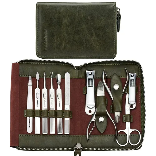 Miniatura 2 de FAMILIFE Juego de manicura, kit de uñas 11 en 1, kit de pedicura de acero inoxidable para hombre, kit de manicura de cuero y regalos para hombres