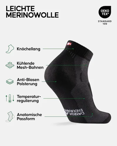 Miniatura 2 de DANISH ENDURANCE Paquete de 3 calcetines de senderismo para exteriores de corte bajo en lana merina, para mujeres y hombres