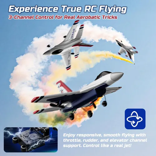 Miniatura 4 de DEERC F16 Thunderbirds - Avión RC, Avión de control remoto de 3 canales, Avión de combate con estabilizador de giro de 6 ejes de 2.4GHz RTF con 2