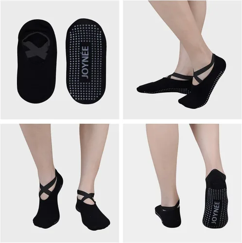 Miniatura 4 de JOYNÉE Calcetines de yoga antideslizantes para mujer con agarres, ideales para pilates, barras, bailes, hospitales, fitness, 3 pares