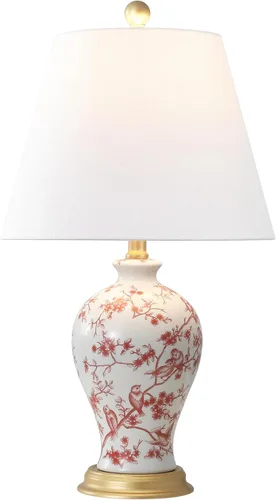 JONATHAN Y JYL3009C Grace 24" lámpara de mesa LED de cerámica/hierro estilo cabaña francesa, floral, estilo campo, blanco/rojo para recámara, sala