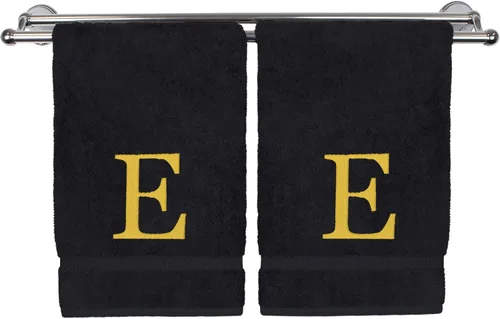 Miniatura 193 de Toalla de mano monogramada, regalo personalizado, juego de 2 - Toalla bordada con letra de bloque dorada - Extra absorbente 100% algodón turco