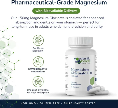 Miniatura 5 de Glicinato de magnesio 150 mg - Magnesio de alta absorción para la salud del corazón, los huesos y los músculos - Apoya los calambres en las piernas