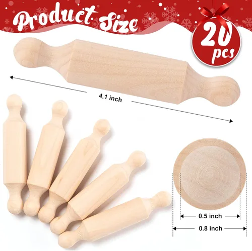 Miniatura 7 de 20 mini rodillos para manualidades, pequeño rodillo de masa de madera para niños en la cocina, hornear y juegos imaginativos, bandeja escalonada