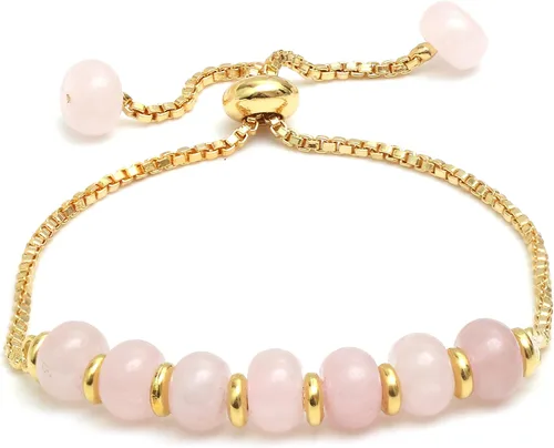 Miniatura 15 de Gempires - Pulsera de cuentas redondas naturales, chapada en oro amarillo de 14 quilates, joyería hecha a mano, pulseras ajustables para mujer