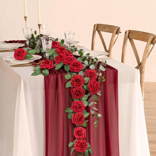 Miniatura 6 de Mocoosy 50 rosas artificiales a granel, rosas falsas de espuma de aspecto real con tallos a granel, ramo de boda, arreglo floral, centros de mesa