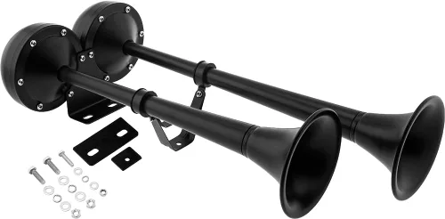 Vixen Horns Claxon de Aire Fuerte y Potente con Trompetas Duales de Acero Inoxidable Marinas para Barcos/RV/Camiones 12V Negro VXH2112MAR-B