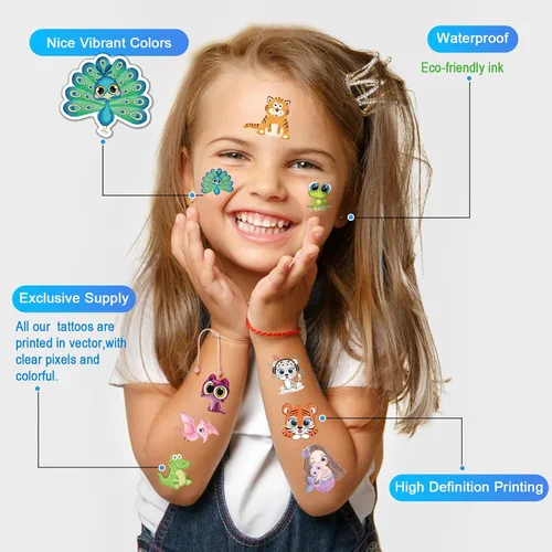 Miniatura 4 de Aresvns Paquete económico de tatuajes temporales para niños, más de 1000 piezas de tatuajes falsos lindos para niños y niñas, suministros de fiesta