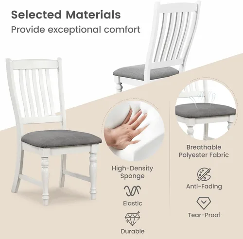 Miniatura 6 de Giantex Juego de 4 sillas de comedor de madera, sillas de cocina de granja con marco de madera maciza, carga máxima de 355 libras, sillas laterales