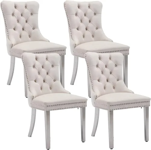 Miniatura 80 de Shenyon Juego de 2 Sillas de Comedor de Terciopelo Gris, Sillas de Comedor Tapizadas con Ribete de Anilla Trasera y Patas de Madera Maciza, Sillas