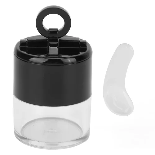 Caja de polvo vacía, 0.35 oz/0.34 onzas, color negro, mini caja de polvo suelta recargable con soplo de polvo y tamizador, cajas de polvo cosmético