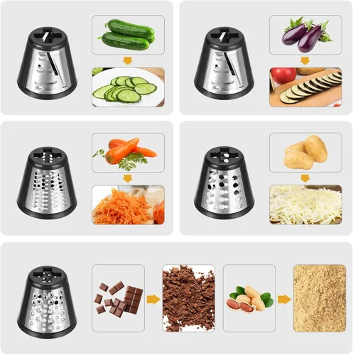 Miniatura 3 de Rebanadora/Ralladora Eléctrica de 250W para Queso en Bloque, Rallador Eléctrico Profesional 5 en 1 para Verduras, Preparador de Ensaladas, Zanahoria