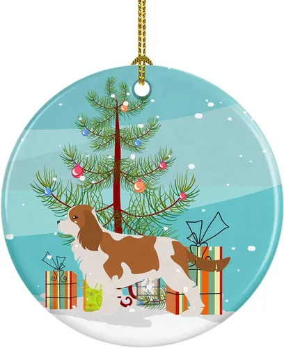 Miniatura 101 de Caroline's Treasures Bulldog inglés «Merry Christmas» adorno de cerámica para árbol de Navidad, decoración colgante para el hogar, Navidad, fiestas
