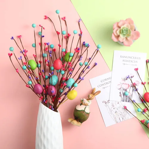 Miniatura 7 de 10 piezas de plantas artificiales de Pascua, tallos de bayas y corazones, flores artificiales de 16 pulgadas, ramo de ramas de tallo de ramita