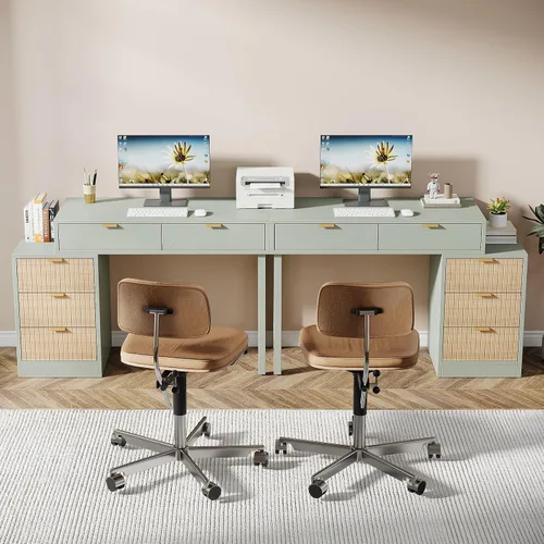 Miniatura 9 de Tribesigns Escritorio de computadora con 5 cajones, escritorio pequeño reversible para escribir con almacenamiento, mesa de estudio de madera