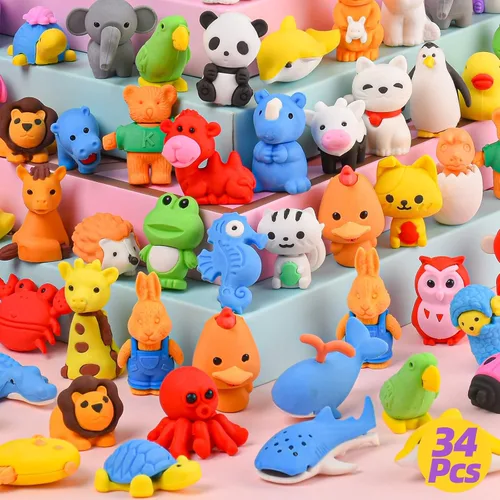 Kaemi 34 piezas de borradores de animales – Juguetes de borrar rompecabezas 5D a granel para recuerdos de fiesta y juegos de caja del tesoro Goma de