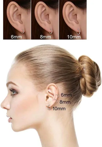 Miniatura 5 de Aretes de aro Huggie para mujeres y hombres, acero inoxidable quirúrgico 316L, 0.236 in, 0.315 in, 0.394 in, para hombre, aretes de aro