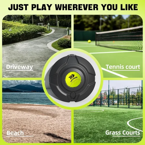 Miniatura 7 de Juego de entrenador de tenis con cuerda para entrenamiento de tenis solo, equipo de práctica de varias pelotas de rebote de repuesto