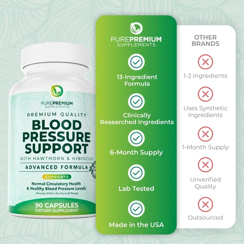 Miniatura 5 de PurePremium Suplementos para la presión arterial con baya de espino, hibisco, ajo y vitamina B12 - Suplemento de óxido nítrico para la salud normal