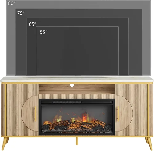 Miniatura 9 de Soporte de TV con chimenea acanalada de hasta 80 pulgadas, moderno centro de entretenimiento con chimenea eléctrica de 30 pulgadas, consola