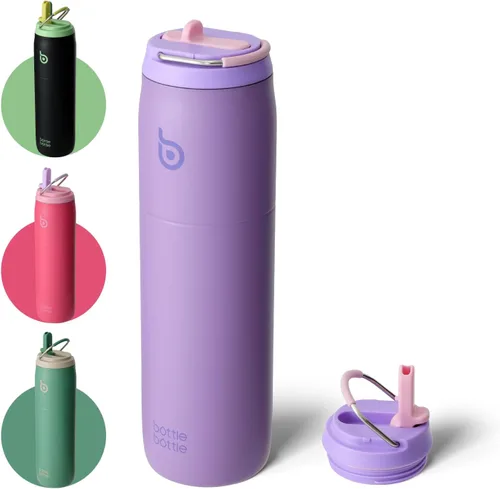 Miniatura 8 de BOTTLE BOTTLE Botella de agua de acero inoxidable con popote y tapa, taza aislada al vacío de 32 onzas, se mantiene fría y caliente, botellas