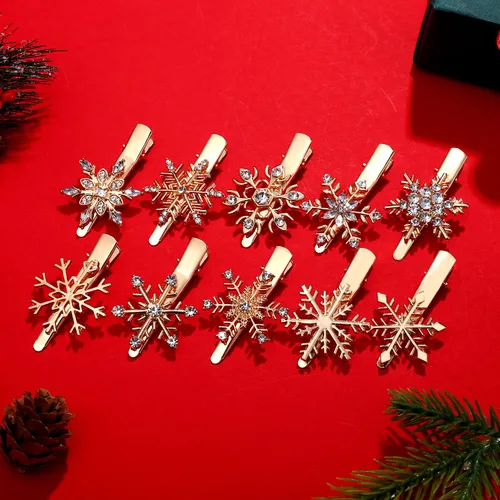 Miniatura 5 de Pinzas para el cabello de copo de nieve de Navidad, horquillas de copo de nieve con diamantes de imitación para mujeres y niñas, accesorio