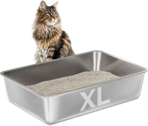 Caja de arena de acero inoxidable de 6 pulgadas de alto, caja de arena de metal XL para gatos grandes, fácil de limpiar, caja de arena de metal para