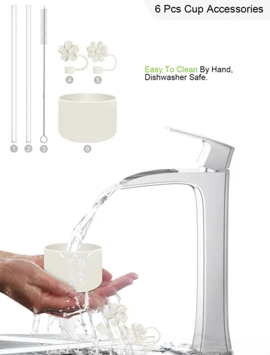 Miniatura 6 de Paquete de 6 para accesorios de taza Stanley de 30/40 Oz, 2 cubiertas de pajita, 2 pajitas de repuesto, 1 cepillo limpiador de pajitas, 1 botas