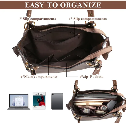 Miniatura 6 de HimmLig Juego de bolsas de mano para mujer, bolso grande y bolso de mano de cuero vegano, bolsa de hombro, bolsa cruzada, juego de 3 piezas