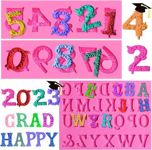 Miniatura 4 de Moldes de Fondant de Silicona, AIMEIKI Paquete de 3 Moldes de Silicona 3D con Números 0-9 y Alfabeto A-Z en Relieve para Fondant y Chocolate, Moldes