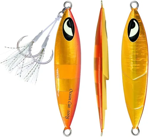 Miniatura 19 de OCEAN CAT Plomo de metal plano de caída lenta pesca señuelos hundimiento vertical cebo de jigging con gancho de mariposa para pesca en agua salada