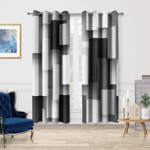 Miniatura 2 de Jekeno Cortinas blancas y negras para ventana, diseño moderno de ladrillo abstracto en 3D, cubos futuristas, geométricos, cuadros, bolsillo