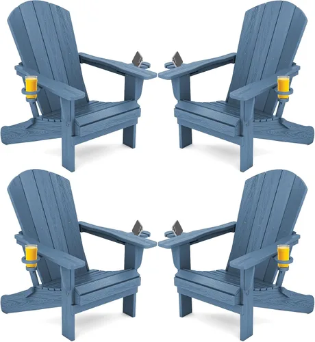 Miniatura 29 de SERWALL Silla Adirondack con portavasos – Juego de 2 sillas Adirondack compuestas para exteriores de polietileno de alta densidad para todo