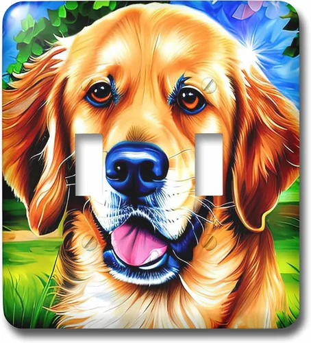 Miniatura 3 de 3dRose Attractive Golden Retriever dog face. Summer green grass and trees 2 plug outlet cover