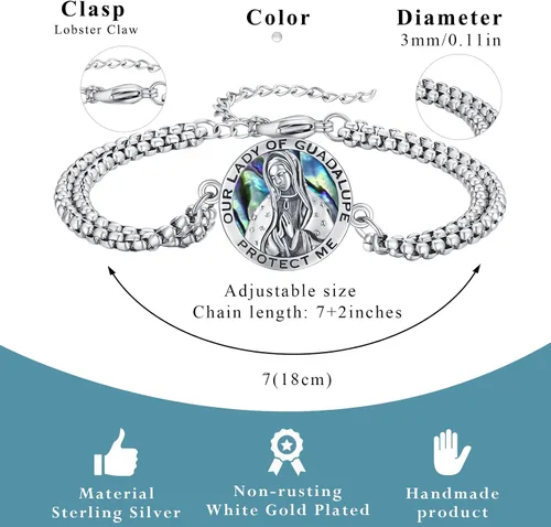 Miniatura 58 de Pulsera unisex de San Miguel/Cristóbal/Benedicto/Jude/José/Guadalupe/Ángel de la Guarda/Santa Muerte Pulsera de plata de ley 925 con cadena de doble