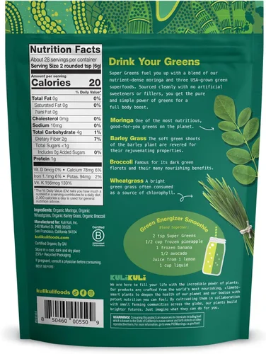 Miniatura 2 de Kuli Kuli Green Power [6 onzas] - Polvo Super Greens - Mezcla de moringa, pasto de trigo, brócoli y cebada densa en nutrientes, polvo