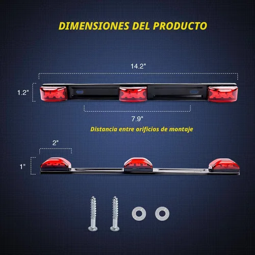 Miniatura 2 de Nilight TL-11 1 pieza rojo 9 LED barra de identificación marcador luz trasera soporte negro de acero inoxidable para camión remolque barco