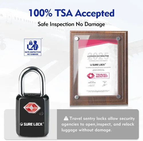 Miniatura 2 de Sure Lock Cerraduras de equipaje aprobadas por la TSA con llaves para viajes, cuerpo de aleación de zinc con grillete de acero, llave similar, llave