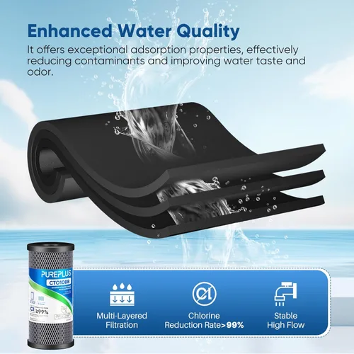 Miniatura 6 de Cartucho de repuesto para filtro de agua de carbón activado de cáscara de coco para toda la casa de 10" x 4.5" - Compatible con WFHDC8001, CB-BB-10