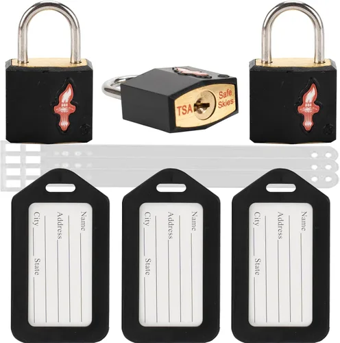 Candados de equipaje aprobados por la TSA, paquete de 3 con etiquetas de equipaje, paquete de 6 llaves, paquete de cerradura de viaje negra, núcleo