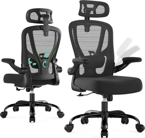 Silla de Oficina Ergonómica de Escritorio - Silla de Oficina de Malla con Respaldo Alto con Reposacabezas Ruedas Soporte Lumbar Sillas de Oficina