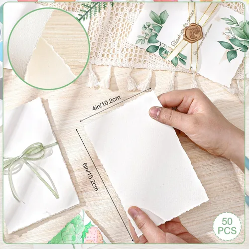Miniatura 2 de 50 hojas de papel con borde irregular 4 x 6 pulgadas, 160 g/m² Papel hecho a mano, papel para acuarela rugoso/texturizado para invitaciones de boda