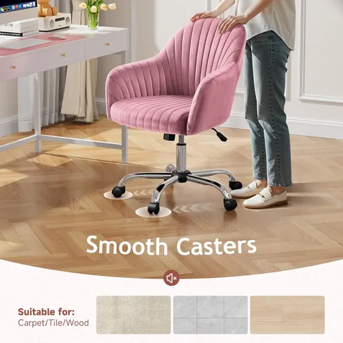 Miniatura 8 de Warmiehomy Silla de Escritorio de Terciopelo para Oficina en Casa, Silla de Trabajo Giratoria Ajustable Moderna, Sillas de Tocador para Mujeres
