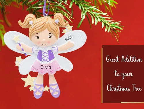 Miniatura 5 de Adorno de Navidad personalizado de princesa de hadas 2026 – Personalización gratuita Hada con alas, duendecillo mágico volador para decoración