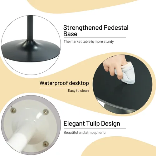 Miniatura 7 de FurnitureR Mesa de comedor redonda de mediados de siglo de 31.5 pulgadas para 2-4 personas con base de pedestal para el hogar, oficina, sala de Negro