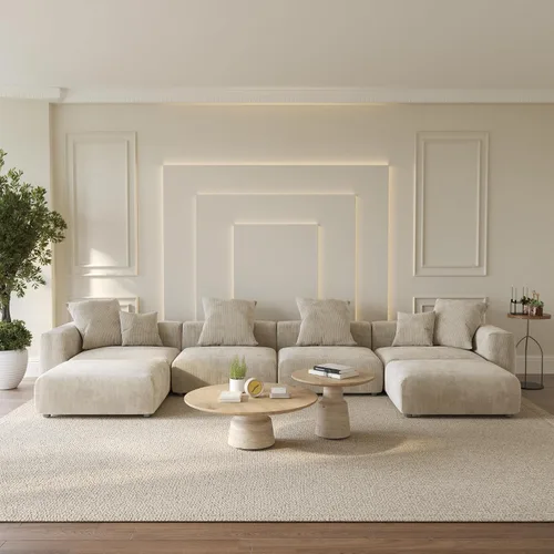 Miniatura 34 de WJShome Cloud Couch Sofá Seccional Modular, Sofá en Forma de L de 102 pulgadas con Otomana, Sofá de Pana Beige de 3 Asientos, Sofá Seccional