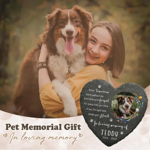 Miniatura 4 de Piedra conmemorativa de corazón con cita significativa, placa personalizada de huella de perro o gato, mantén la memoria en los corazones, regalos