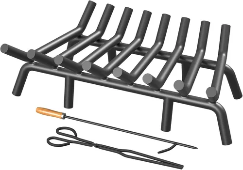 Miniatura 12 de Jusgym Rejilla de chimenea de 17 pulgadas, rejilla de leña de chimenea de acero sólido de servicio pesado con 6 patas de soporte, rejilla de leña