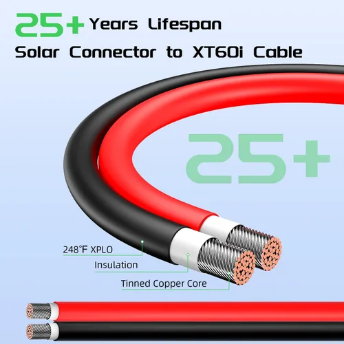 Miniatura 5 de Bateria Power Cable de conector XT60i de 10 AWG, calibre 10, 25 pies, cable de extensión solar a XT60i para panel solar plegable de RV, estación